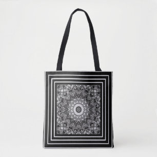 Bolsa Tote Abstrato, preto, branco, trabalho aberto, rendas