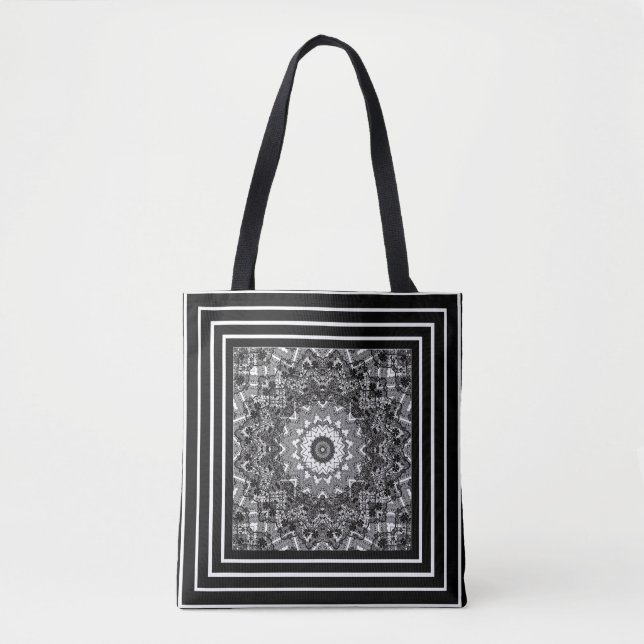 Bolsa Tote Abstrato, preto, branco, trabalho aberto, rendas (Frente)