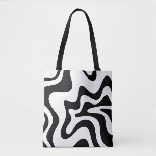 Bolsa Tote Abstrato preto e branco da espiral líquida retrô