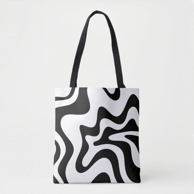 Bolsa Tote Abstrato preto e branco da espiral líquida retrô (Frente)