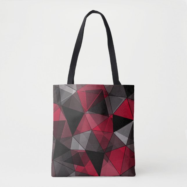 Bolsa Tote Abstrato, preto e vermelho, triângulo, geométrico, (Frente)