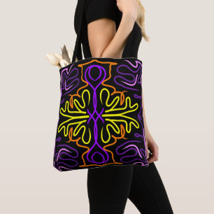 Bolsa Tote Abstrato púrpura, amarela, laranja e cor-de-rosa