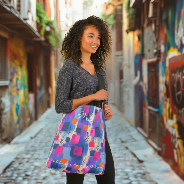 Bolsa Tote Abstrato quadrados em azul e rosa com geometria (Criador carregado)