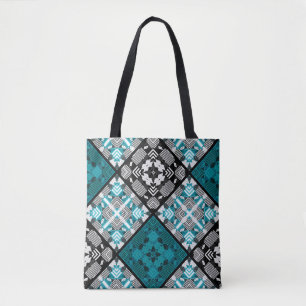 Bolsa Tote Abstrato quadrados geometri sem costura com xadrez