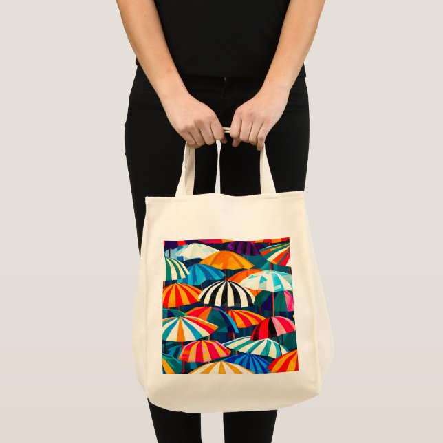 Bolsa Tote Abstrato Rainbow Beach Umbrella (Frente (produto))