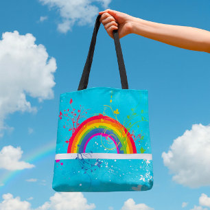 Bolsa Tote Abstrato Rainbow Floral Swirls and Paint Splatter