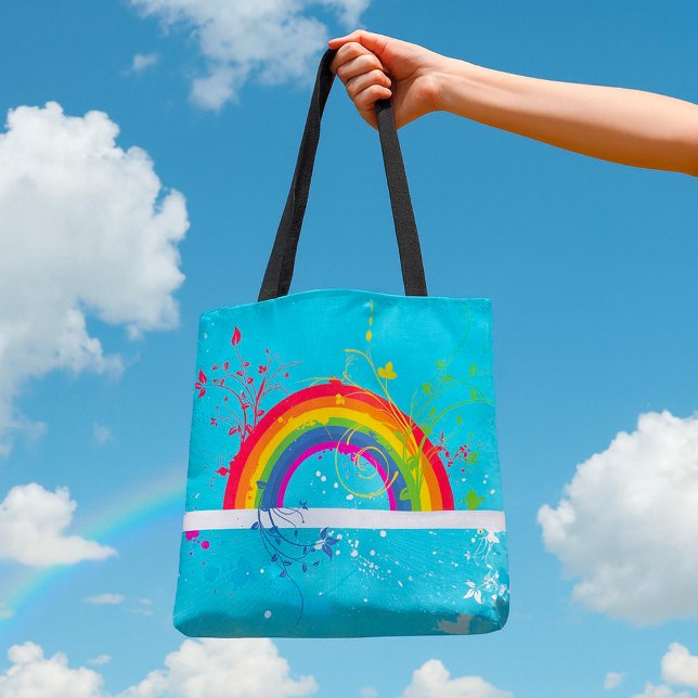 Bolsa Tote Abstrato Rainbow Floral Swirls and Paint Splatter (Criador carregado)