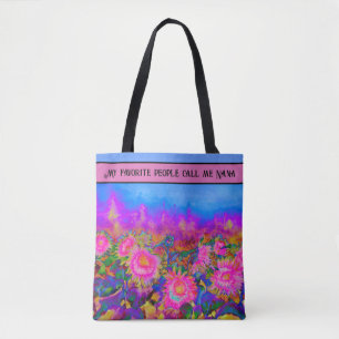 Bolsa Tote Abstrato retro cor-de-rosa floral, campos de giras