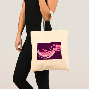 Bolsa Tote Abstrato Romântico Corações Rosa Design em Roxo