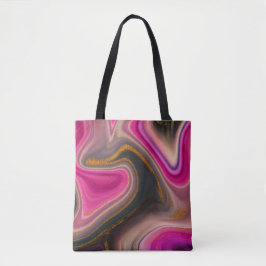Bolsa Tote Abstrato rosa e preto com espirais Dourados