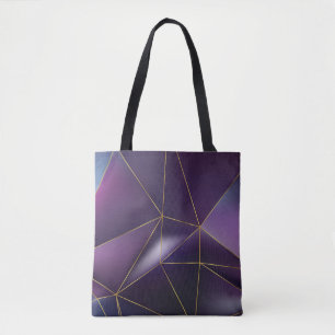 Bolsa Tote Abstrato roxa geométrica com linhas de ouro