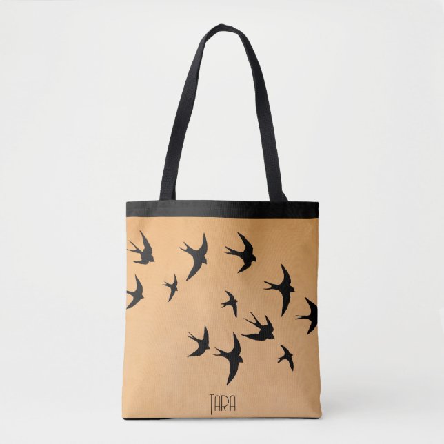 Bolsa Tote Abstrato Seagull Silhouting Flying Bird Sunset (Frente)