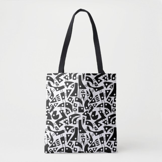 Bolsa Tote Abstrato Shapes 180318 - Preto em branco (Frente)