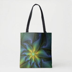 Bolsa Tote Abstrato Star, Ouro Verde brilhante Arte Fractal