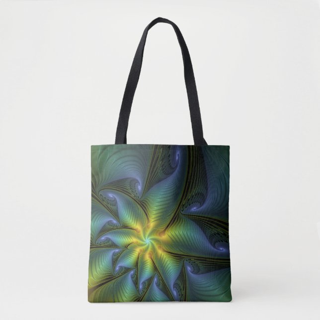 Bolsa Tote Abstrato Star, Ouro Verde brilhante Arte Fractal (Frente)