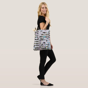 Bolsa Tote Abstrato stripes de padrão listradas beige turques