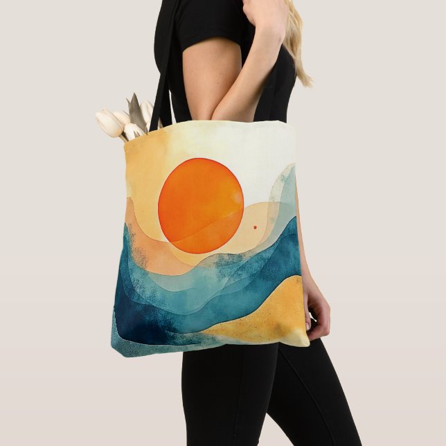 Bolsa Tote Abstrato Sunset Waves Art (Close Up)
