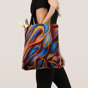 Bolsa Tote Abstrato Swirl Blue Red Flames
