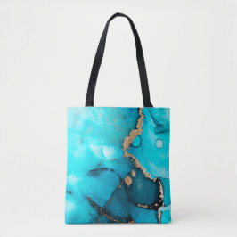 Bolsa Tote Abstrato Teal Dourada Álcool Tinta Original