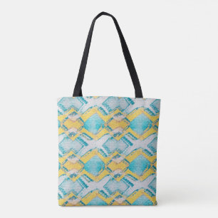 Bolsa Tote Abstrato Teal e diamantes amarelos