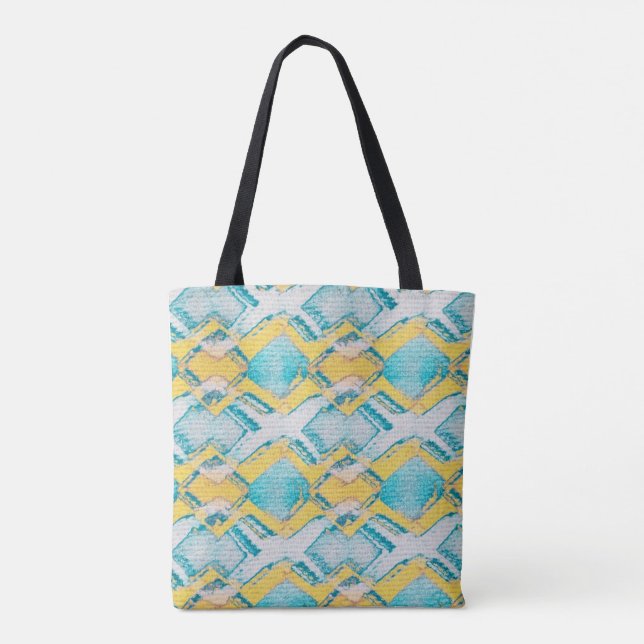 Bolsa Tote Abstrato Teal e diamantes amarelos (Verso)