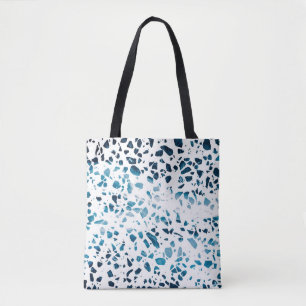 Bolsa Tote Abstrato Terrazzo Mosaico Marinho e padrão azul cl