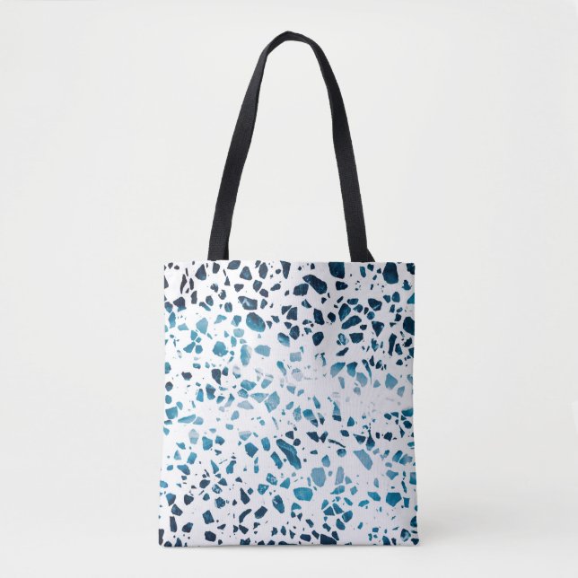 Bolsa Tote Abstrato Terrazzo Mosaico Marinho e padrão azul cl (Frente)