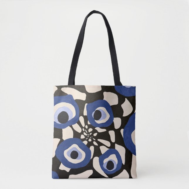 Bolsa Tote Abstrato, Travesseiro preto e branco com vista azu (Frente)