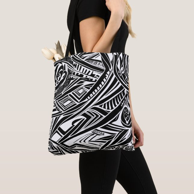 Bolsa Tote Abstrato Tribal Negro E Branco (Close Up)