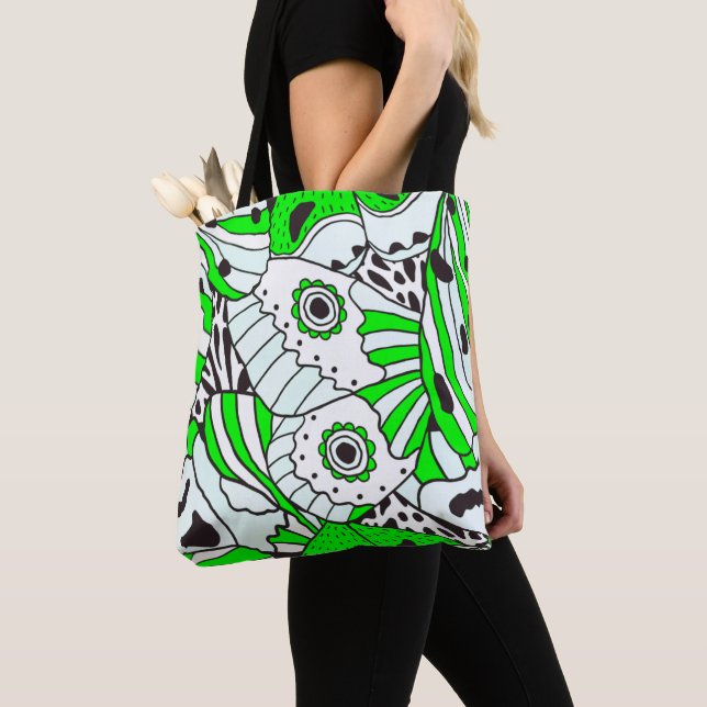Bolsa Tote Abstrato Verde Branco Borboleta Preta Wing (Close Up)