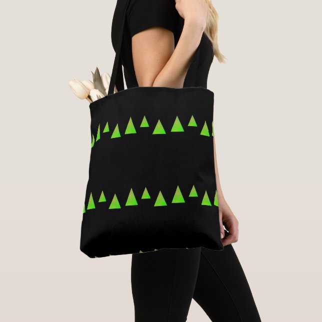 Bolsa Tote Abstrato verde triângulos a preto (Close Up)