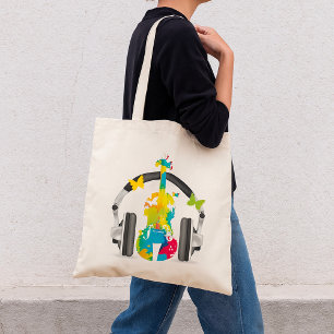 Bolsa Tote Abstrato Violin com Fones de ouvido e Arte Musical
