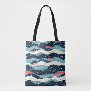 Bolsa Tote Abstrato Wavy Lines com pontos de floco de neve