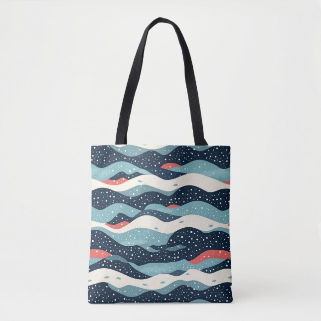 Bolsa Tote Abstrato Wavy Lines com pontos de floco de neve (Frente)