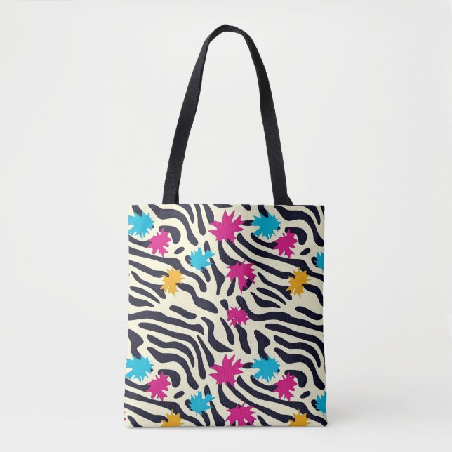 Bolsa Tote Abstrato Zebra Stripes com pintura folha (Frente)