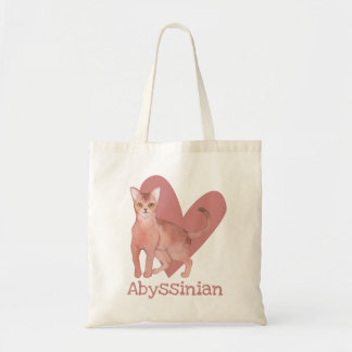 Bolsa Tote Abyssinian Cat Watercolor Gatinho Coração Rosa