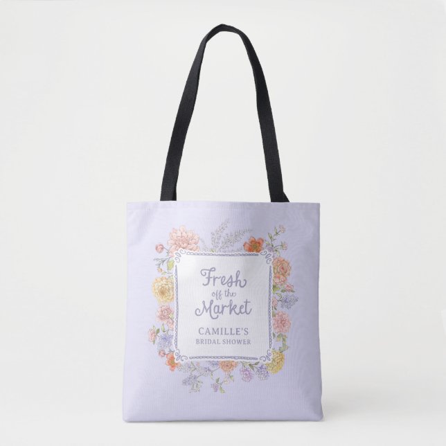Bolsa Tote Acabado de chegar ao mercado floral roxo  (Frente)