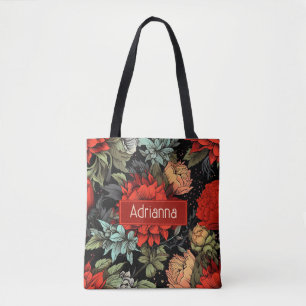 Bolsa Tote Academia Dark Maximalista Red Dahlia Floral