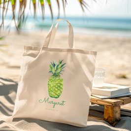 Bolsa Tote Açai em Aquarela Elegante Abacaxi Fruta Tropical B