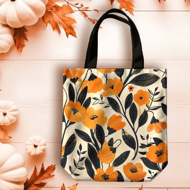Bolsa Tote Acalmando Floral Laranja Clássico em Pêssego Queda (Criador carregado)