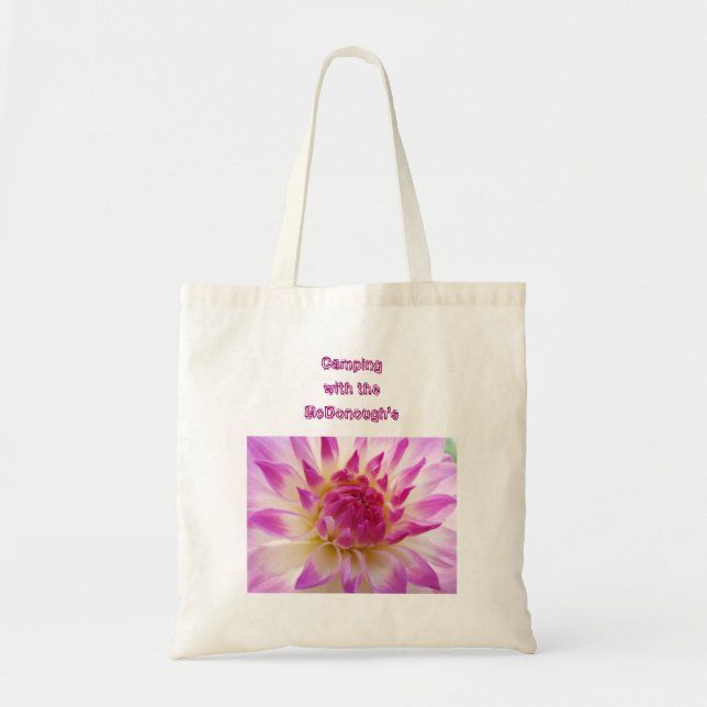 Bolsa Tote Acampando com a Flor Dália de Seu Nome Personaliza (Frente)
