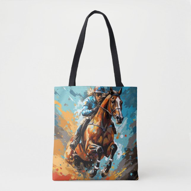 Bolsa Tote Ação Contra Cavalos Esportes Pintura Abstrato (Frente)