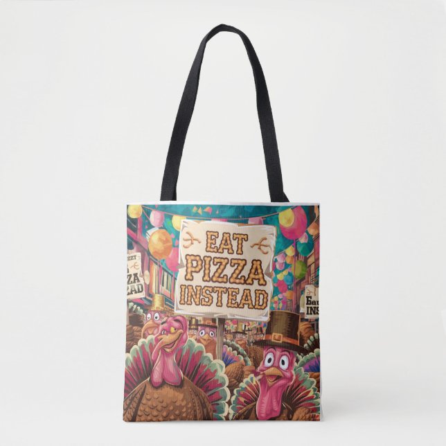 Bolsa Tote Ação de Graças com pizza (Frente)
