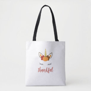 Bolsa Tote Ação de Graças da Família Unicorn