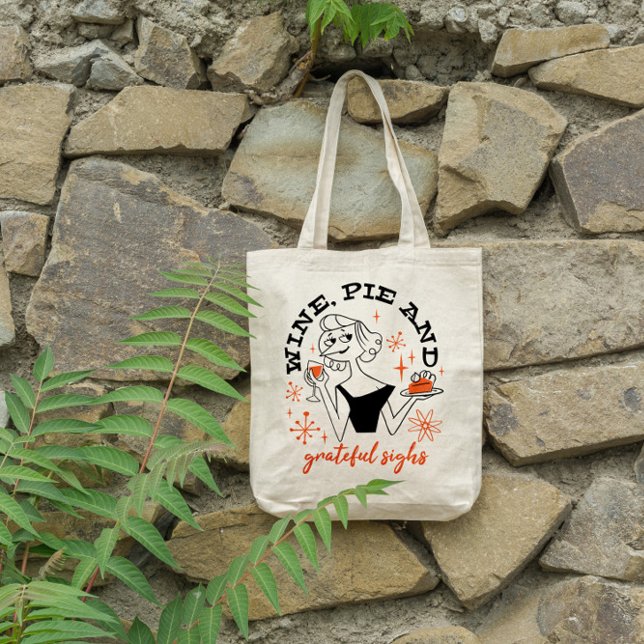 Bolsa Tote Ação De Graças De Vinho E Pizza (Criador carregado)