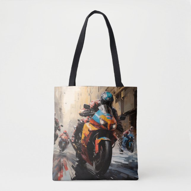 Bolsa Tote Ação Moto Race Esporte Pintura Abstrato (Frente)