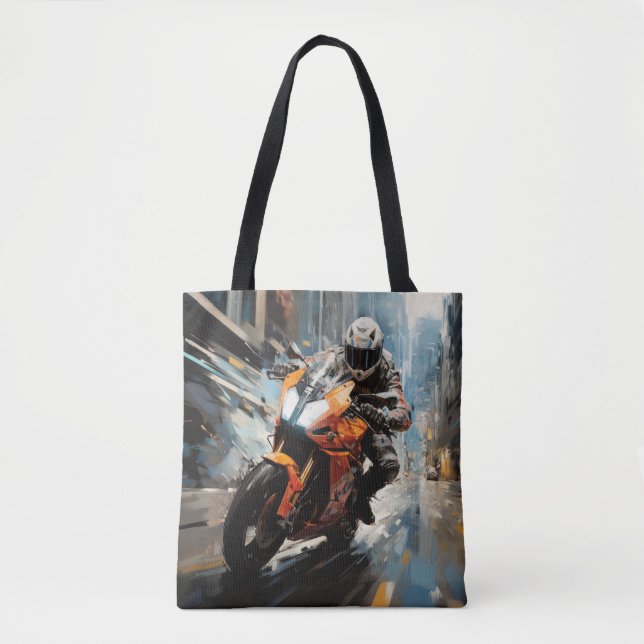 Bolsa Tote Ação Moto Race Esporte Pintura Abstrato (Frente)