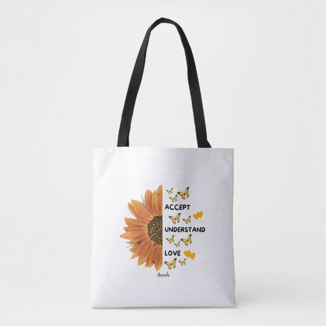 Bolsa Tote Aceitar Compreender Cotações de Amor Nome Personal (Frente)