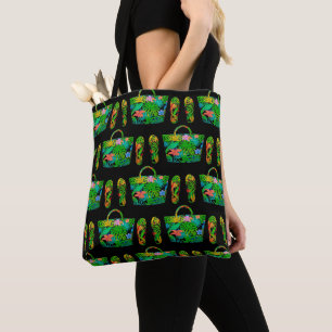 Bolsa Tote Acessórios Legais de Verão Tropical Padrão Preto