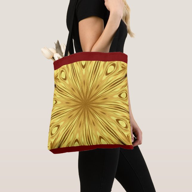 Bolsa Tote Achempong: Gilded Zenith Opulen Swirl Crimson Gold (Close Up)